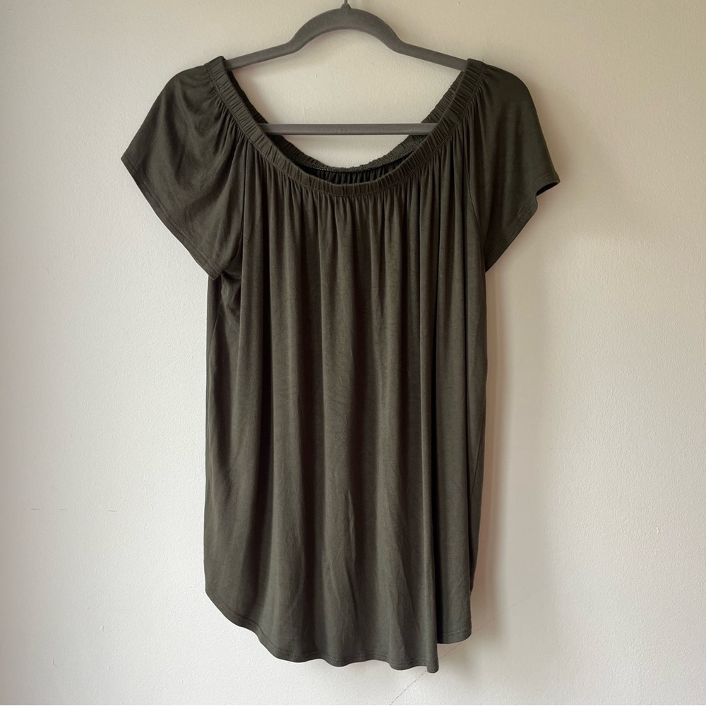 George olive green off the shoulder blouse size small boho oversized summer top